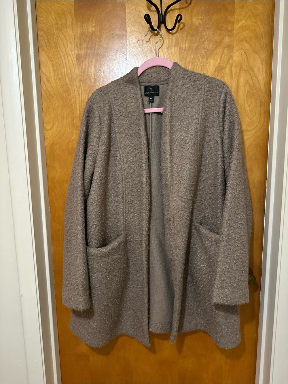 Worthington Taupe Open-Front Bouclé Coat